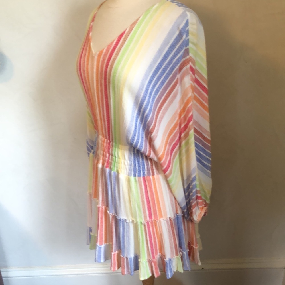Jardin St. Macris Multi color,striped smocked,tiered mini Dress Size Medium - Picture 8 of 13